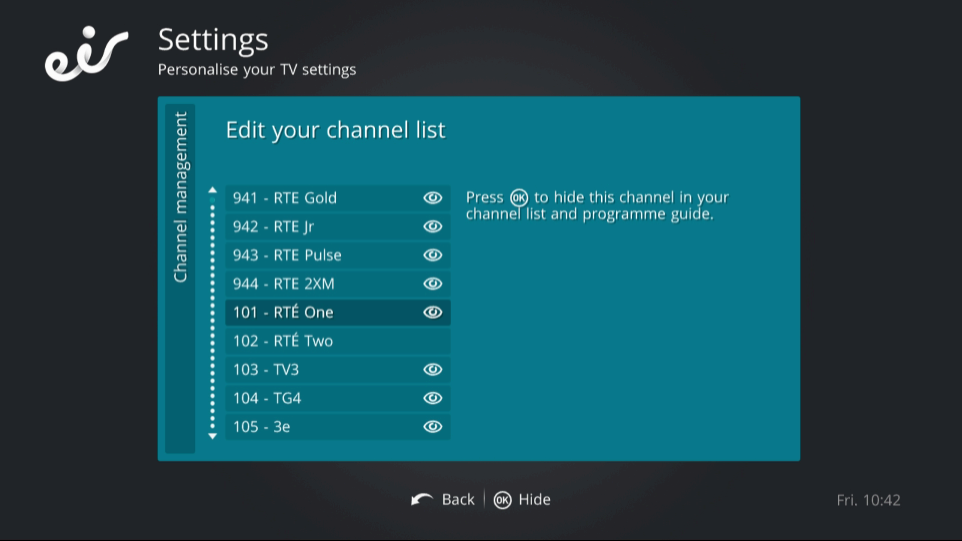 settings edit your channel list