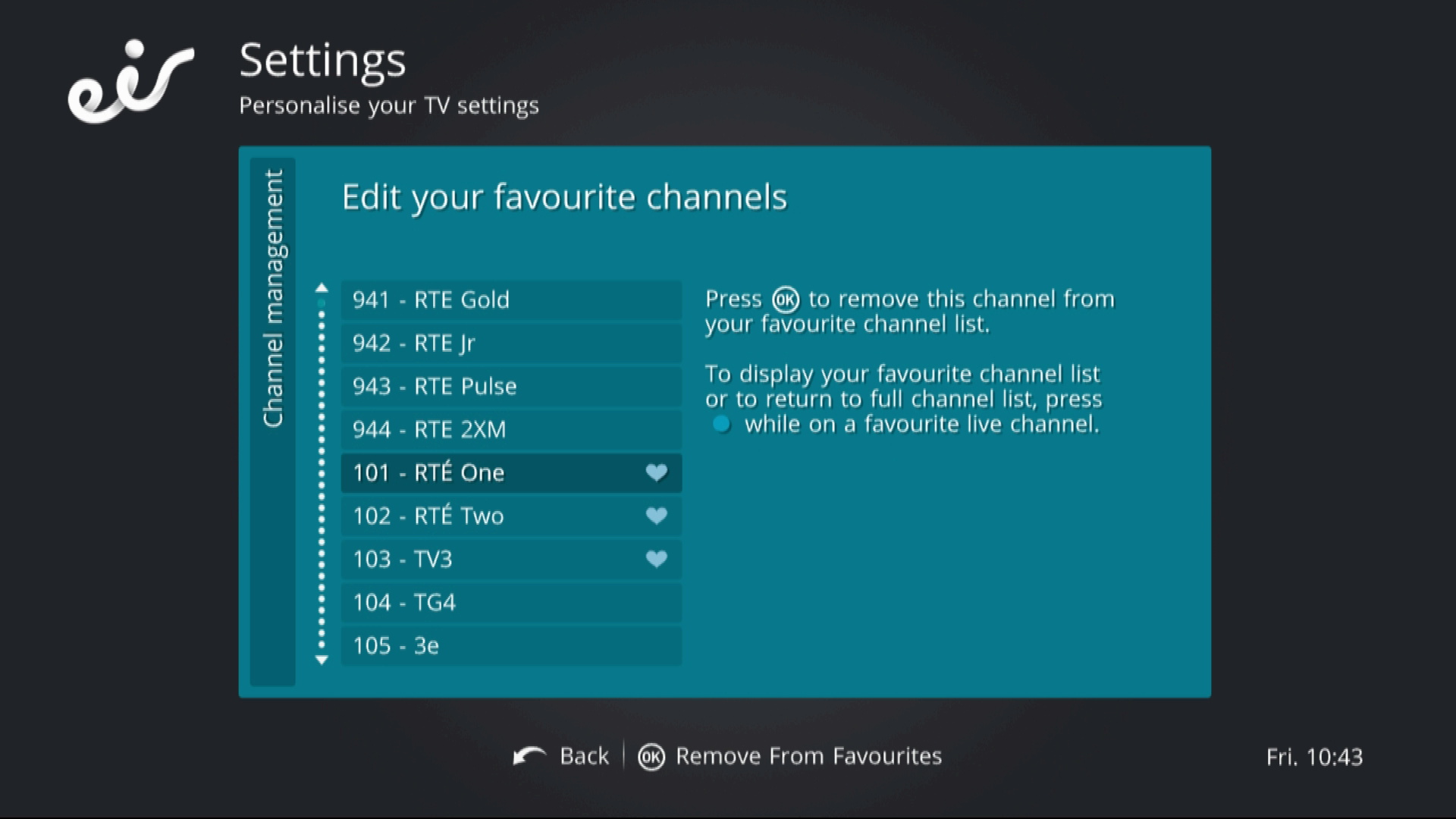 settings edit your favourite channels